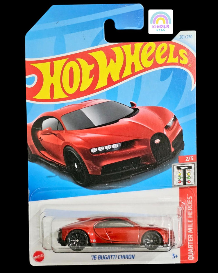 Buy Hot Wheels cars online Ahmedabad India featuring a red '16 Bugatti Chiron' toy car in original packaging