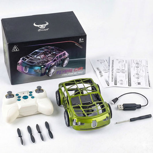 2 in 1 remote control flying drone car for kids in Ahmedabad with a green car design and remote control