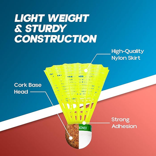 Buy Konex Nylon Shuttlecock | Stable Flight & Fast Recovery (Yellow, Pack of 6) Sams Toy World samstoy.in Sams toy world shop in Ahmedabad Gujarat