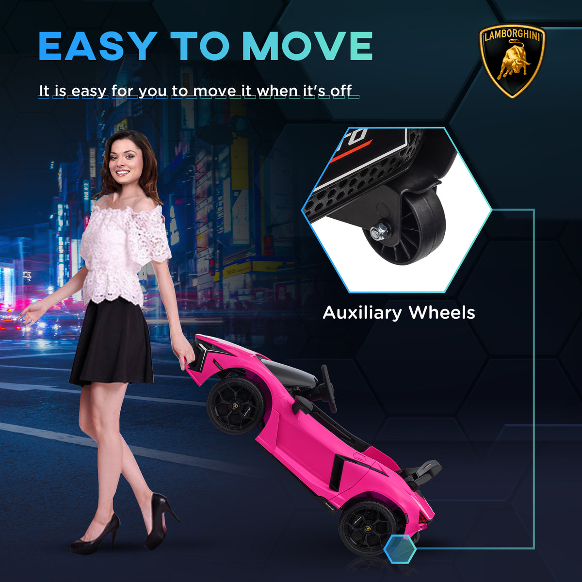Lamborghini Revuelto Licensed 12V Ride On Car W/ Butterfly Doors, Transport Wheels, Suspension, Remote Control, Pink