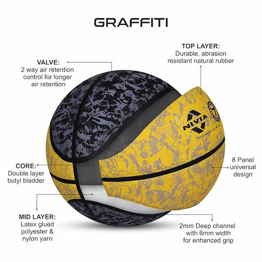 Buy NIVIA GRAFFITI BASKETBALL BLACK AND YELLOW SIZE - 7| All Sport Players Choice | Sam's Toy World | Ahmedabad Gujarat Nivia Sams toy world shop in Ahmedabad Gujarat