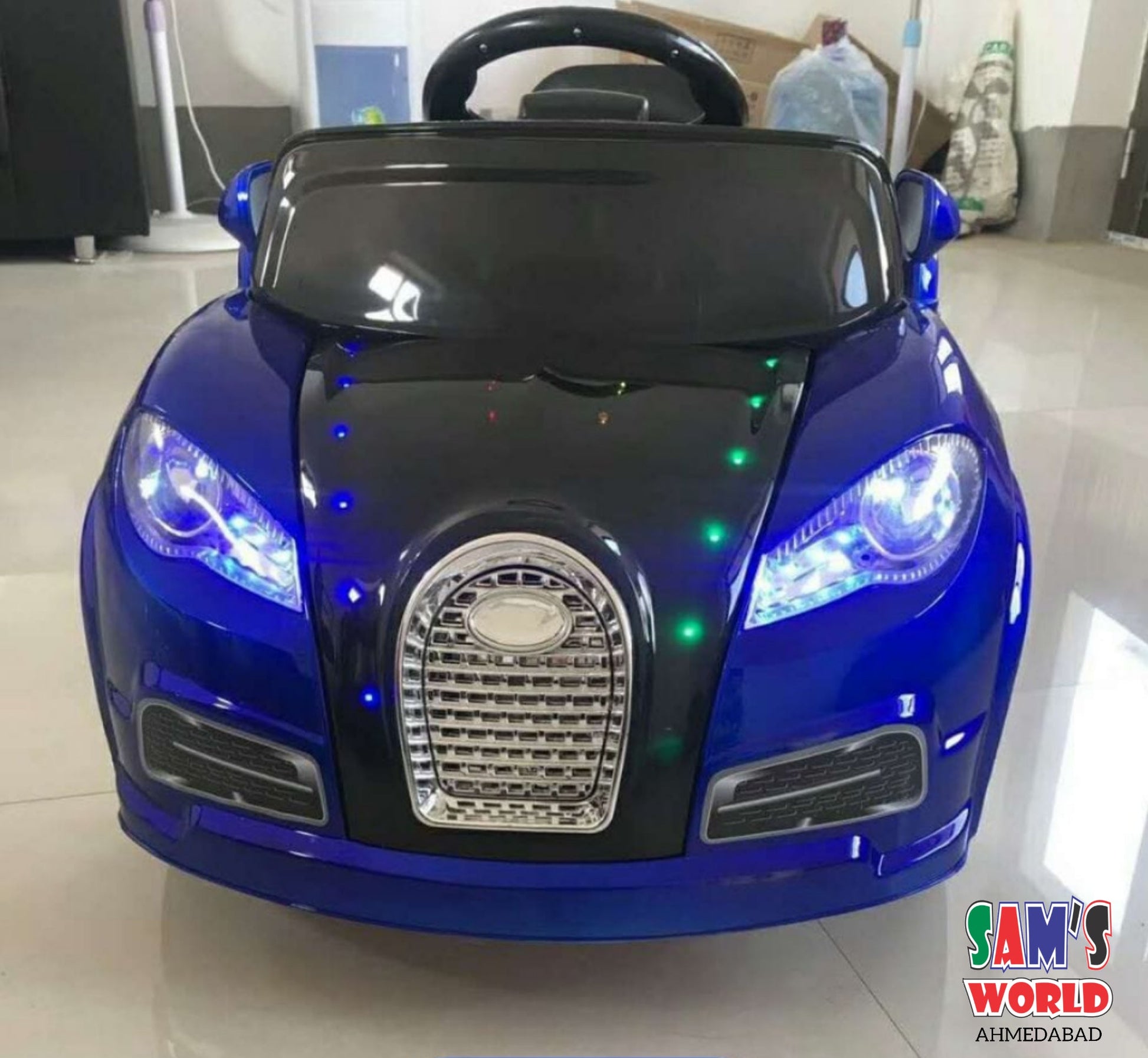 938 Battery Operated Ride On Kids Car in Blue with LED Lights and Realistic Design for Young Drivers