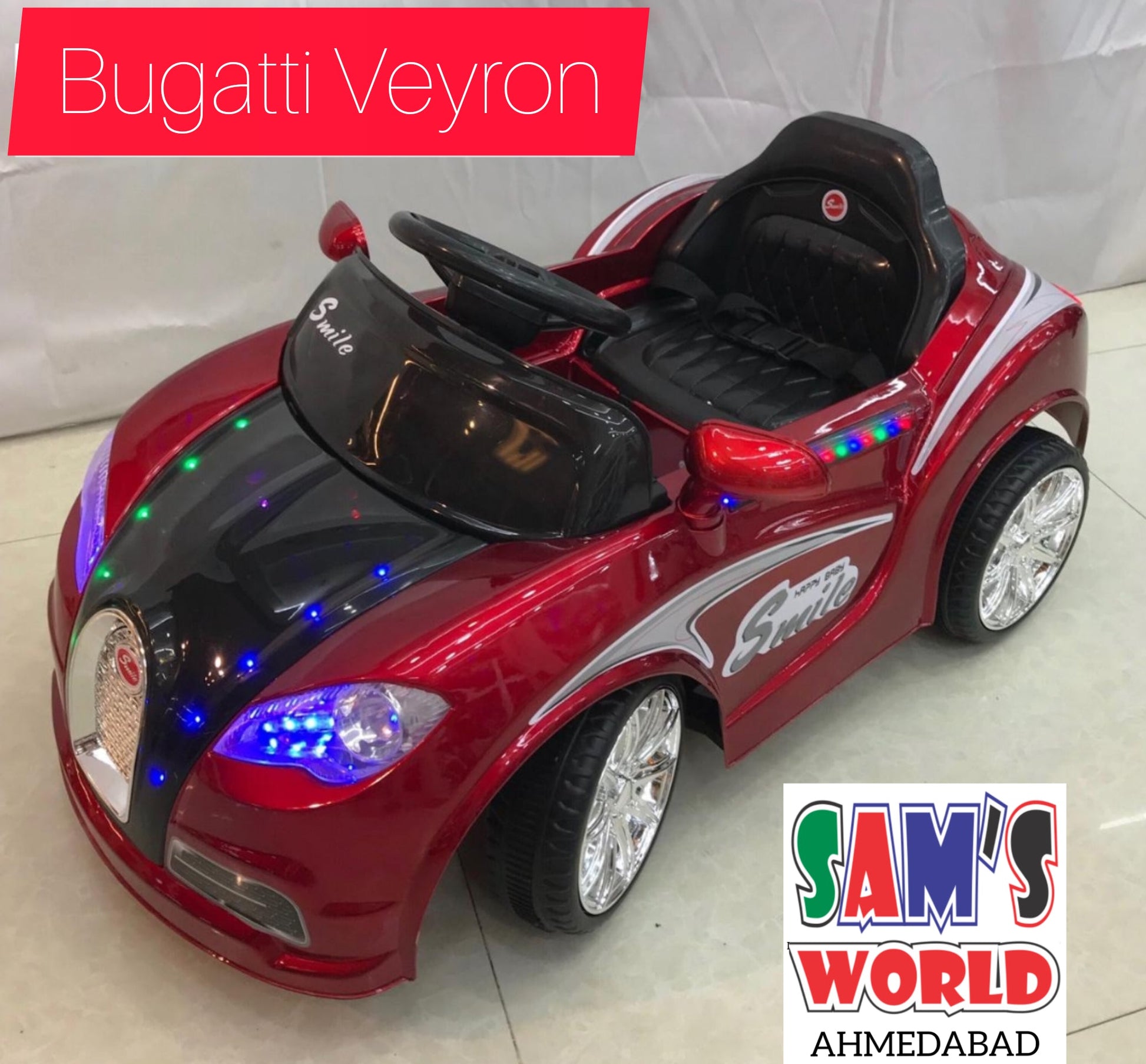 Bugatti Veyron Electric Riding Vehicle in Red with LED Lights for Kids - 938 Battery Operated Ride On Kids Car