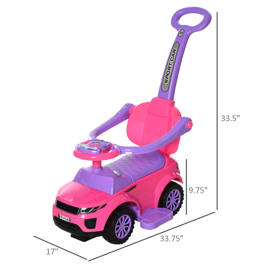 2 In 1 Push Cars For Toddlers Kid Ride On Push Car Stroller Sliding Car With Horn Music Light Function Secure Bar Ride On Toy For Boy Girl 1-3 Years Old Pink