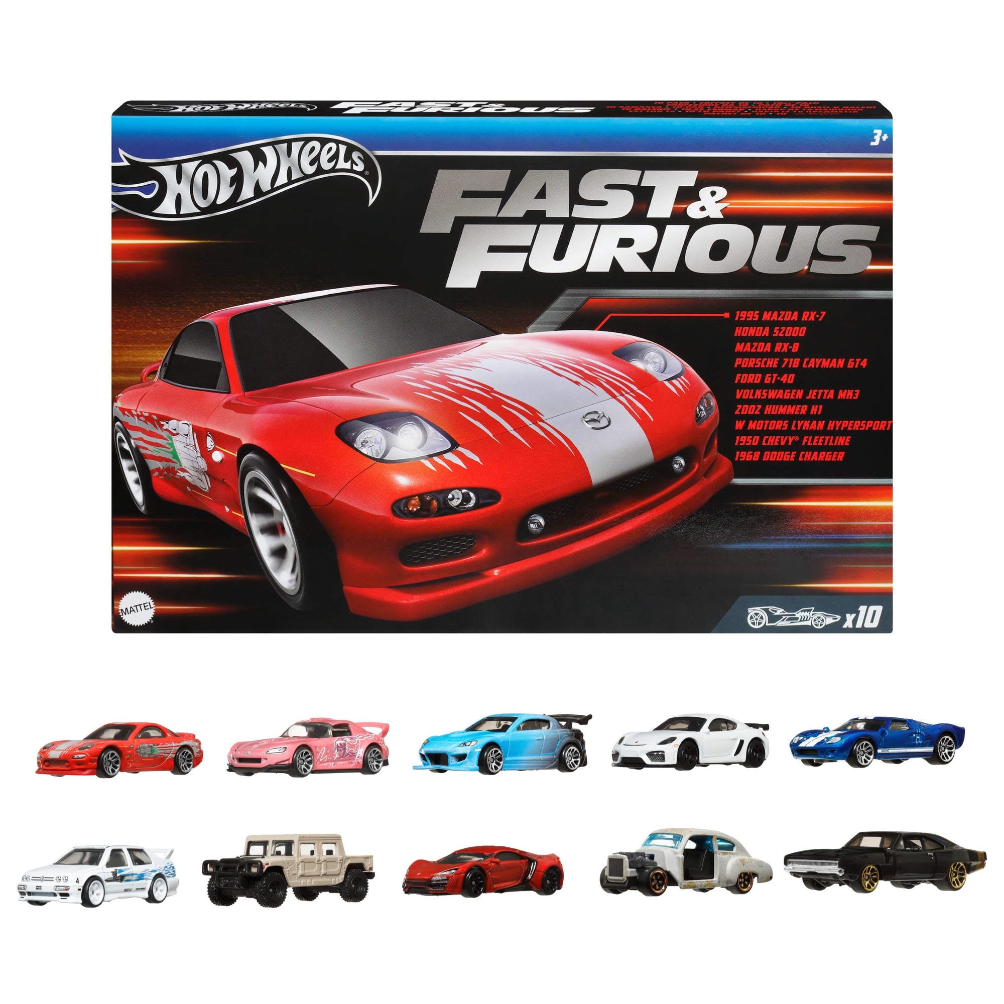 Hot Wheels Fast Furious 1:64 Scale Die-Cast Toy Cars Set of 10