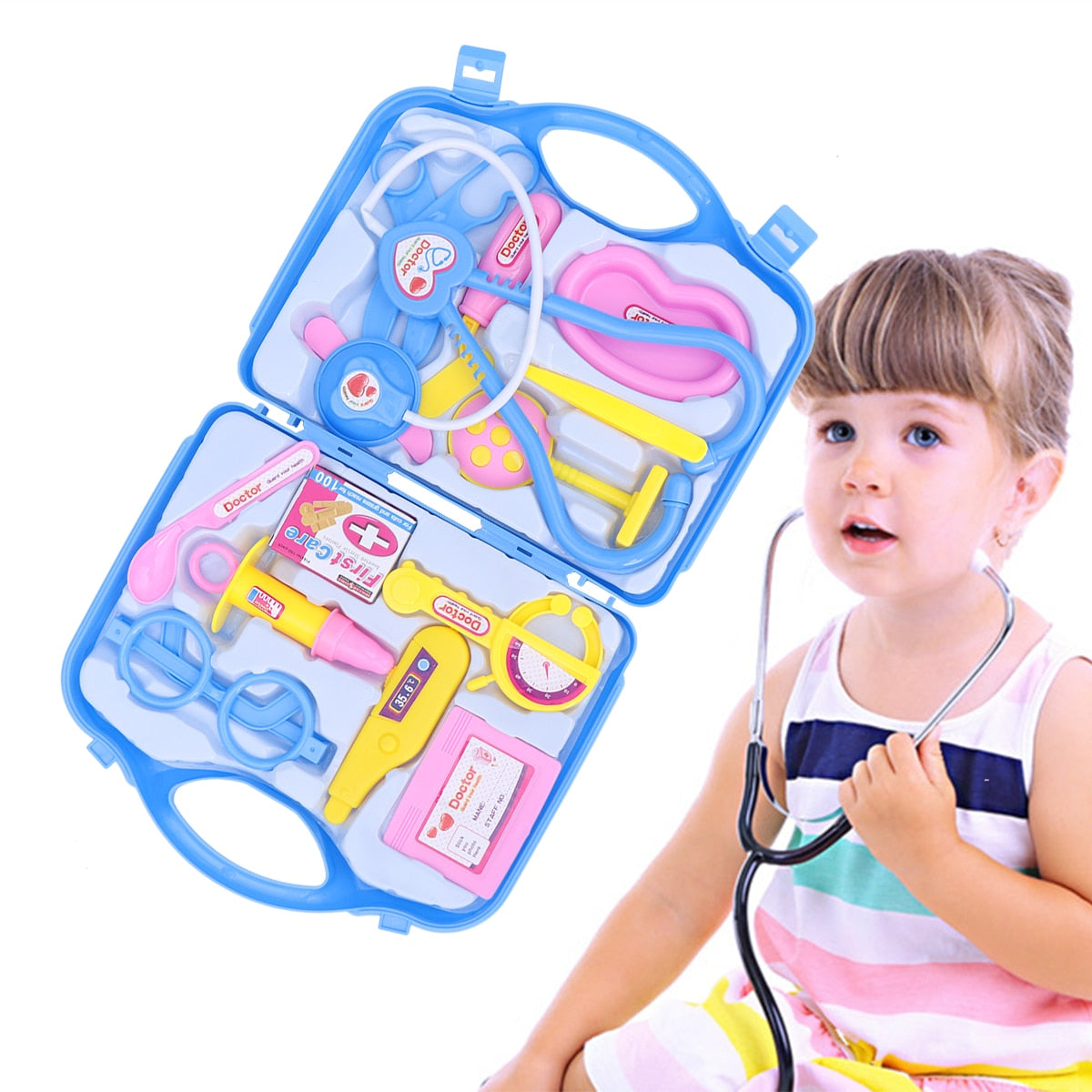 Children's Little Doctor Toy Tool Kits Pretend Play Toy Role Play Sets Medical Stethoscope Toys with Suitcase for Kids Girls