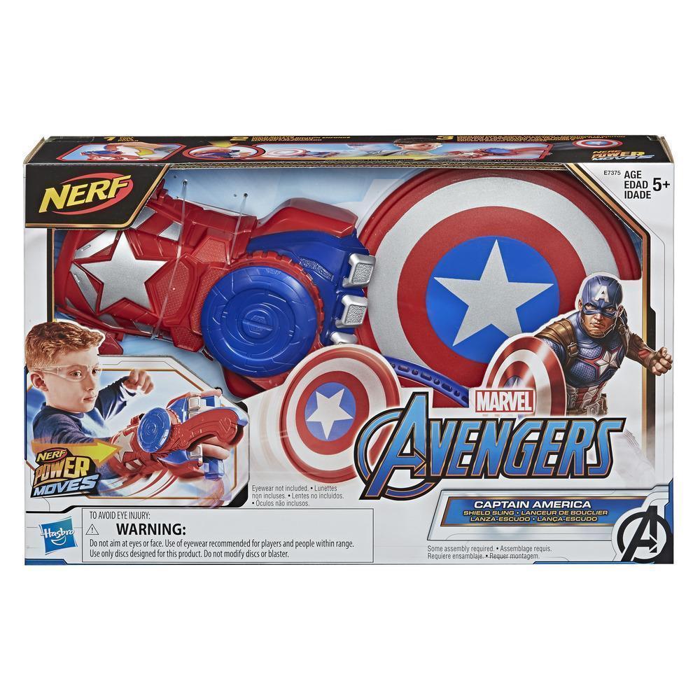New Nerf Power Moves Marvel Avengers Captain America Shield Sling Disc-Launching Toy for Kids Roleplay