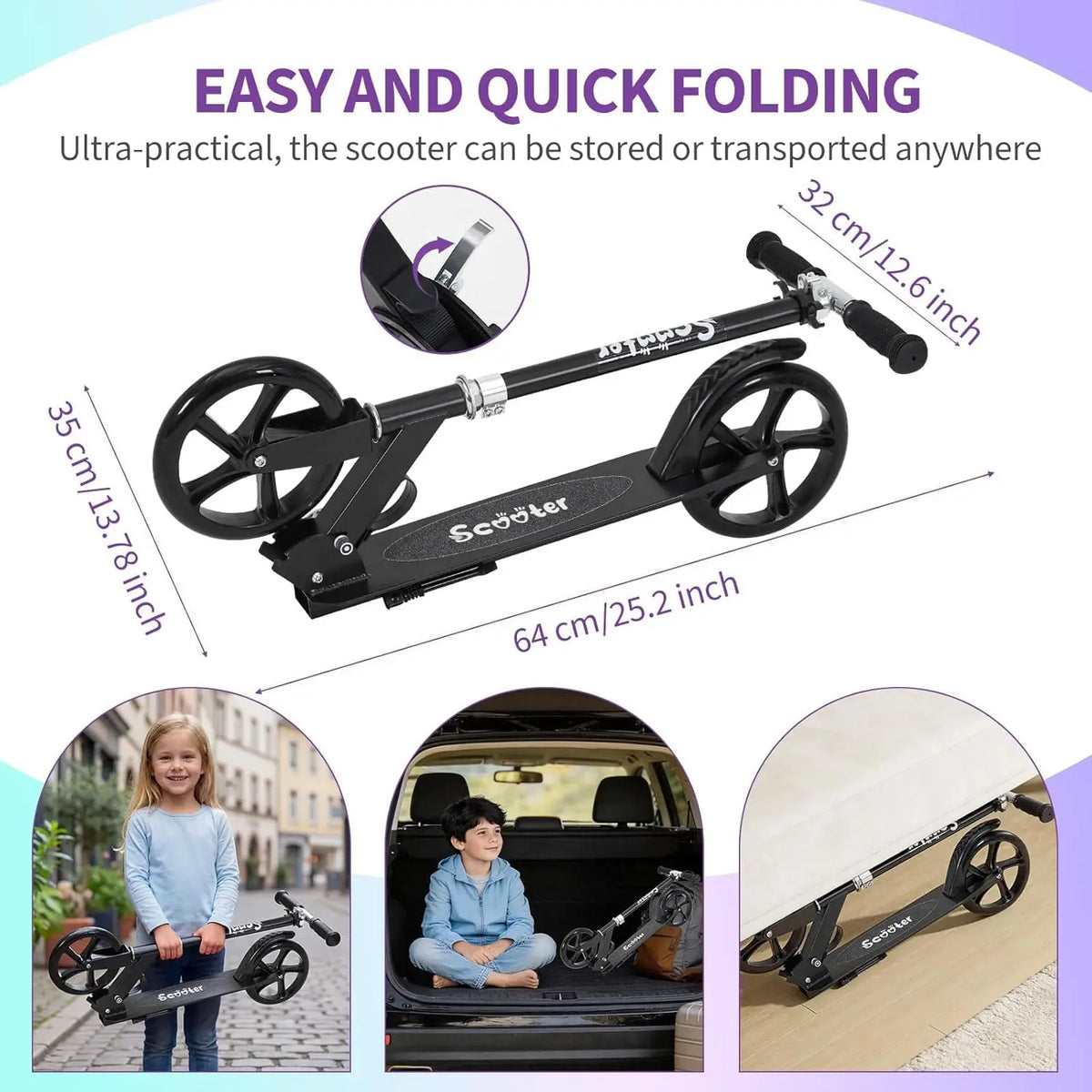 Sam's Toy World Ride Kick Scooter for Kids Teens & Adults Ages 3-12 Years, Foldable Lightweight Design, Large 2 Wheels, Adjustable Handlebar, Non-Slip Deck & Sturdy Aluminum Frame jumbo size