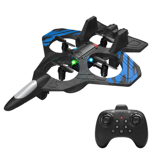 Samstoy.in RC Fighter Plane Drone EPP Anti-Collision Foam Remote Control Aircraft With LED Lights One Key Takeoff Stunt Quadcopters Toys