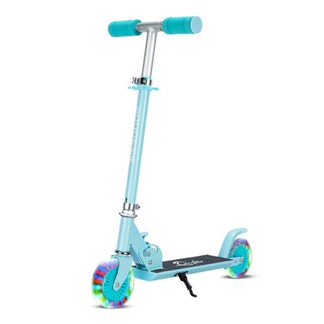 Blue adjustable height scooter for children in Ahmedabad with light-up wheels and sturdy design