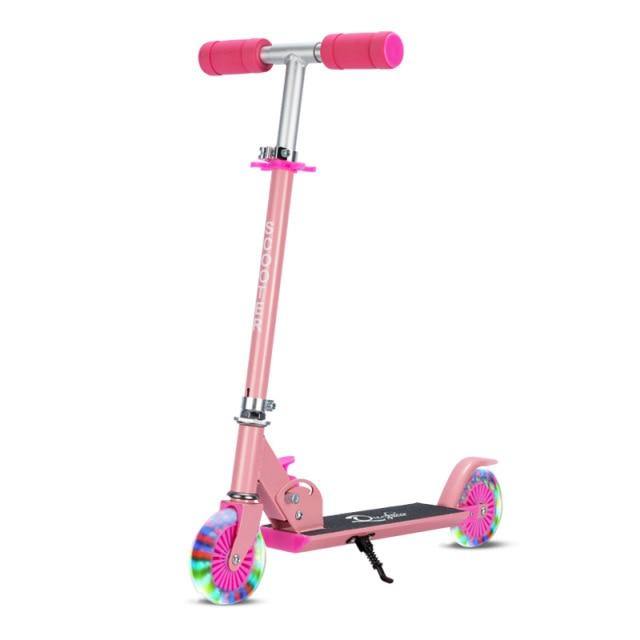Pink adjustable height scooter for children in Ahmedabad with LED light-up wheels and sturdy frame