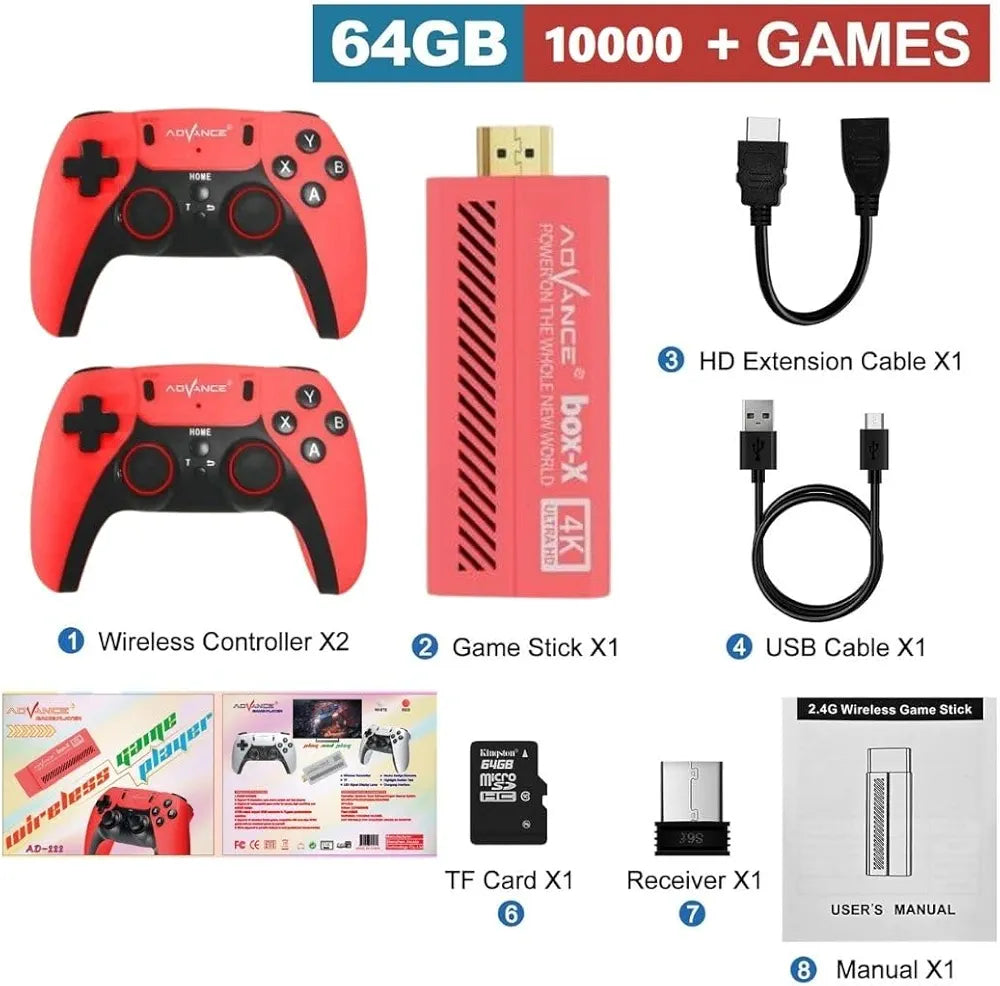 Classic game emulators 10000 tv video games online Ahmedabad with two red wireless controllers and game stick