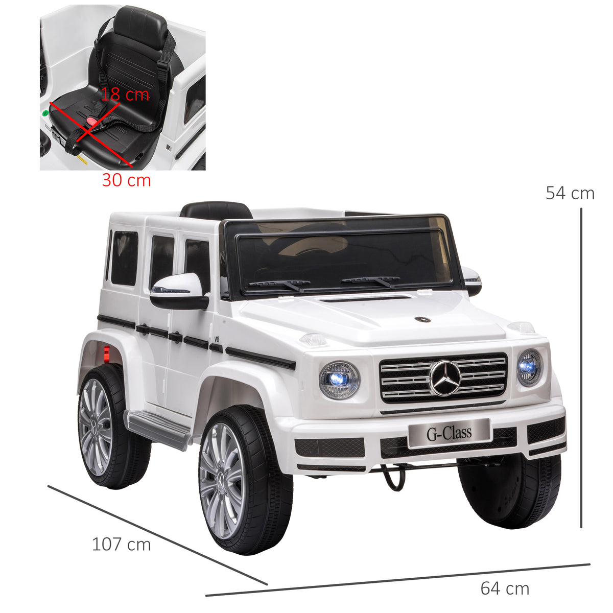 Mercedes Benz G500 Licensed 12V Kids Electric Ride On Car Toy With Parental Remote Control Battery-powered 2 Motors Music Lights MP3 For 3-8 Years Old White