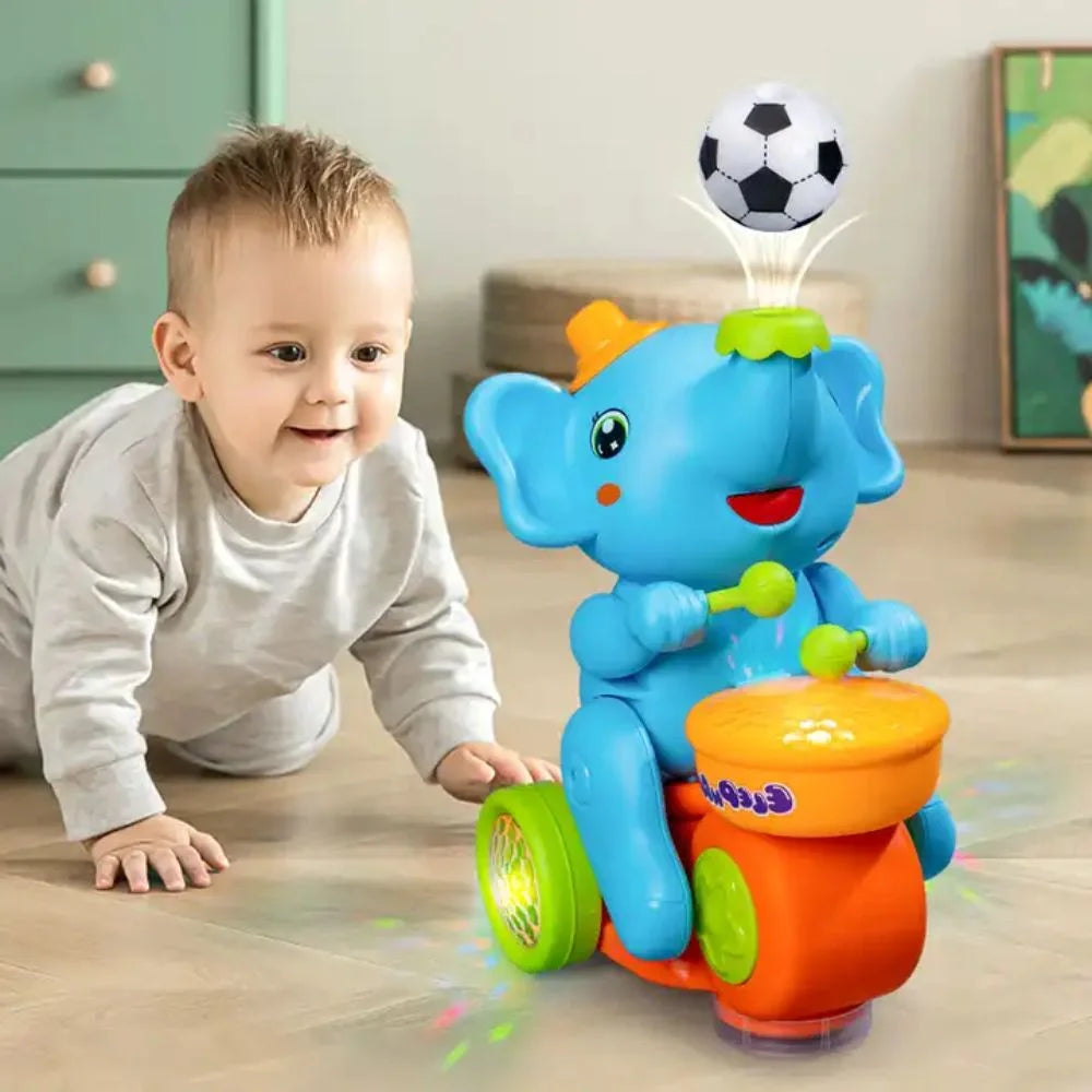 Baby elephant toy musical and lights for 6 months to 4 years with drumming and soccer ball features