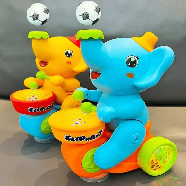 Bright blue and yellow baby elephant toy musical and lights for 6 months to 4 years with drums and soccer balls