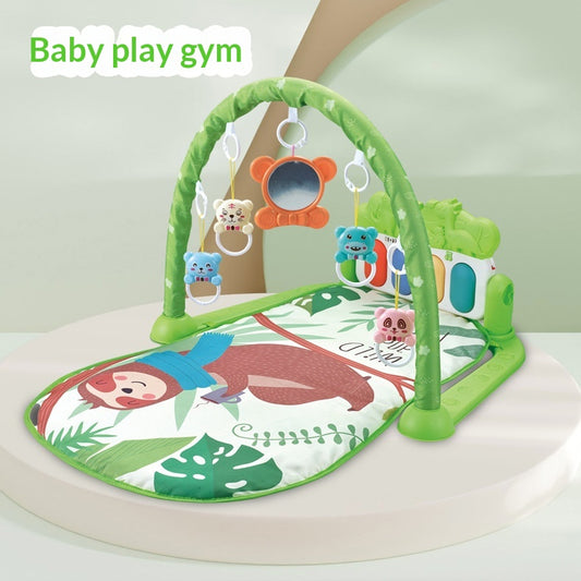 Baby play gym in green with hanging toys for infants, perfect toy for infant from Sam's Toy World