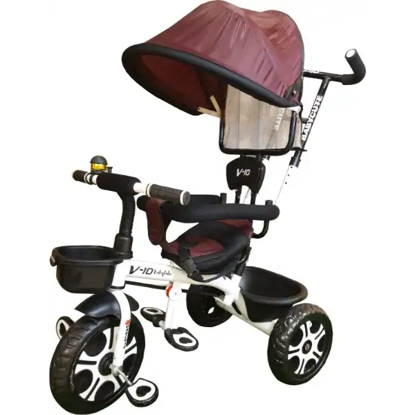 Baby tricycle with parental control make in Ahmedabad featuring canopy seat and push handle
