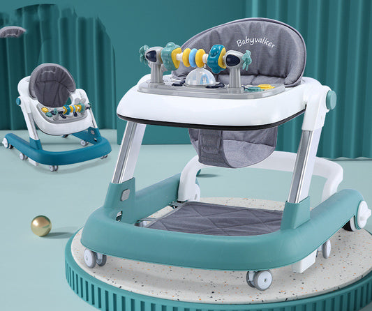 Baby Walker in teal and gray with toys for infants aged 6-12 months, available at Sam's Toy World