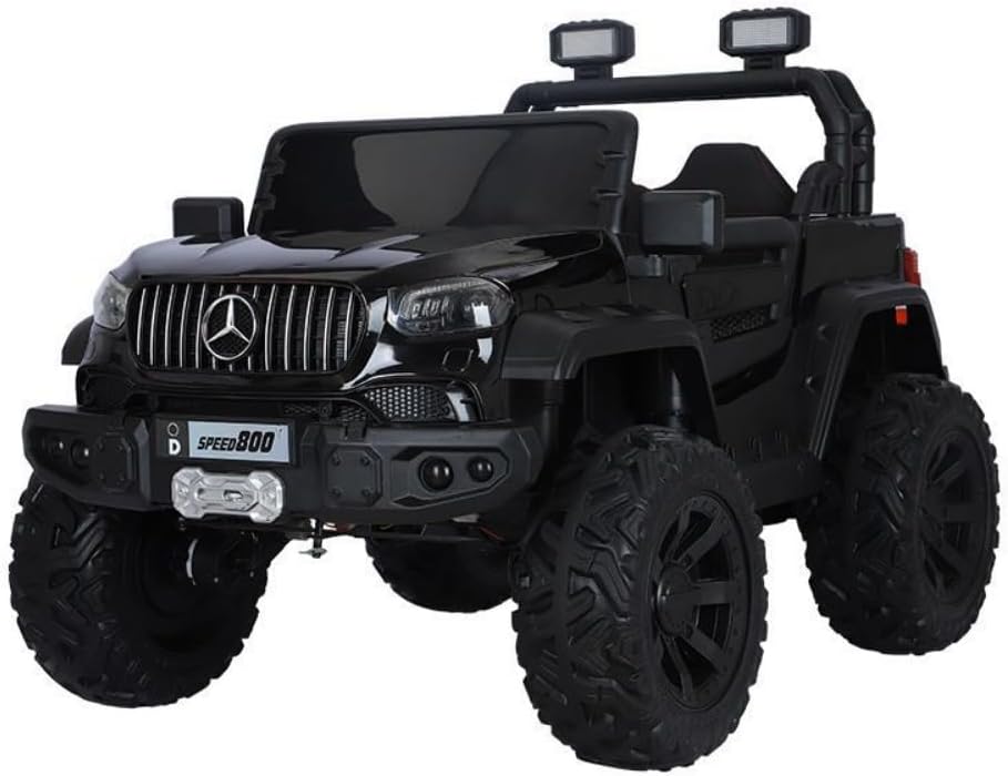 Black battery operated children's car make in Ahmedabad Gujarat with rugged tires and off-road design