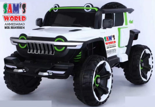 Black and white battery operated heavy duty jeep for kids in Ahmedabad Gujarat, front view, ideal for outdoor fun