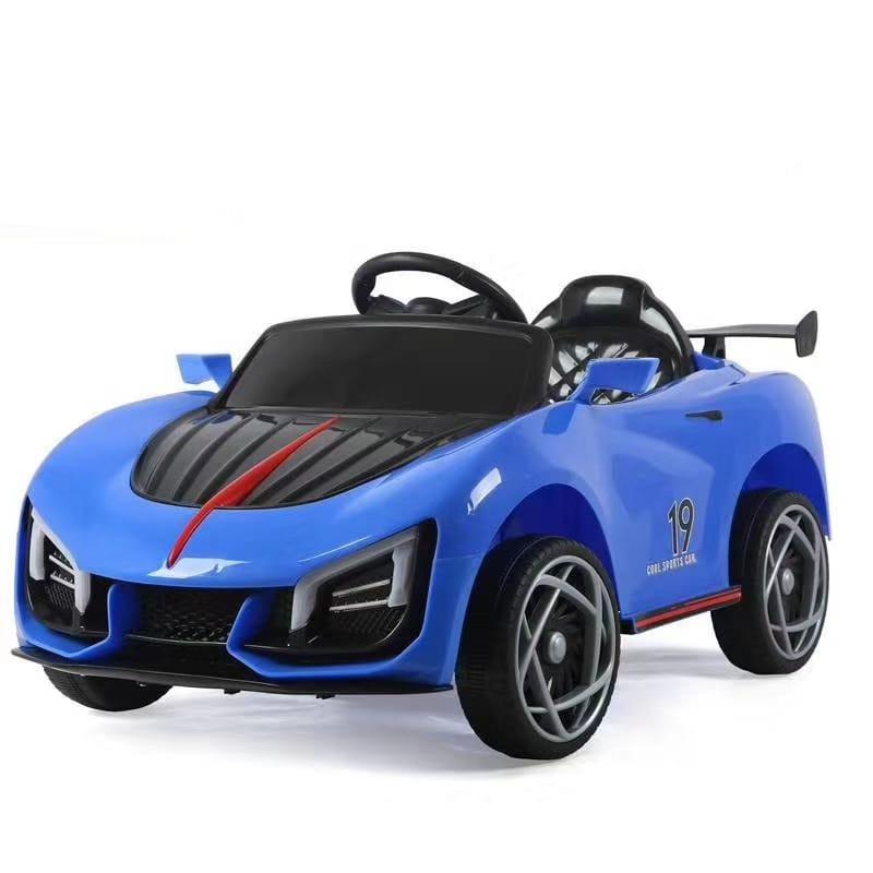 Blue battery operated ride on car for kids near me Gujarat with sporty design and realistic features