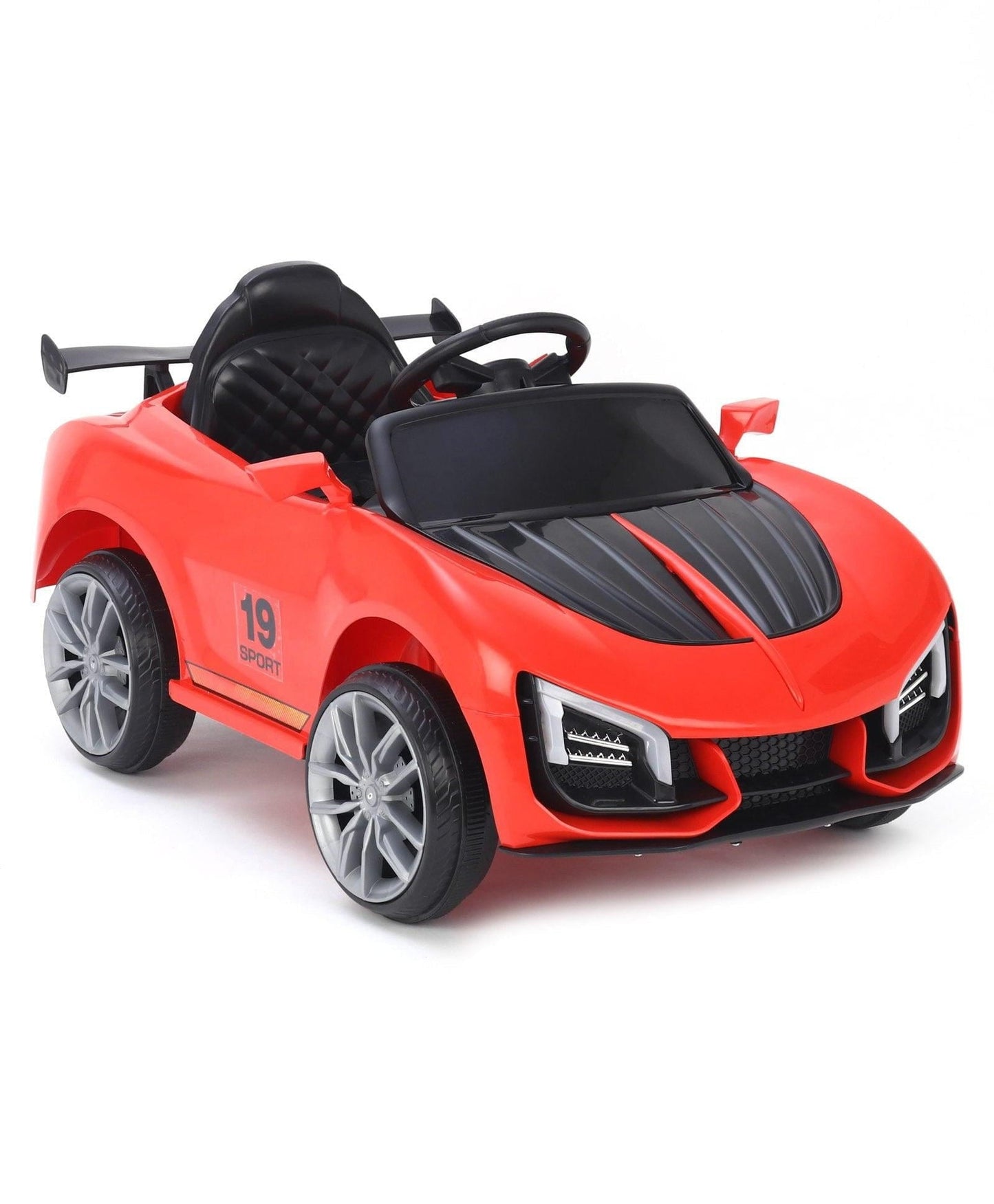 Red battery operated ride on car for kids near me Gujarat with black seat and sporty design