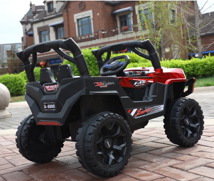 Battery operated ride on jeep for 1 To 5 kids Ahmedabad in black and red with large wheels and detailed design
