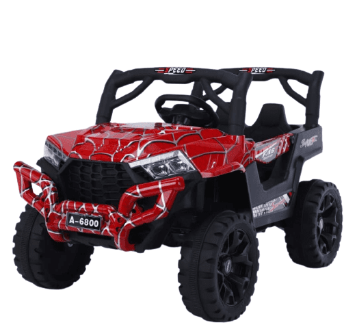 Red and black battery operated ride on jeep for 1 To 5 kids Ahmedabad with off-road tires and steering wheel