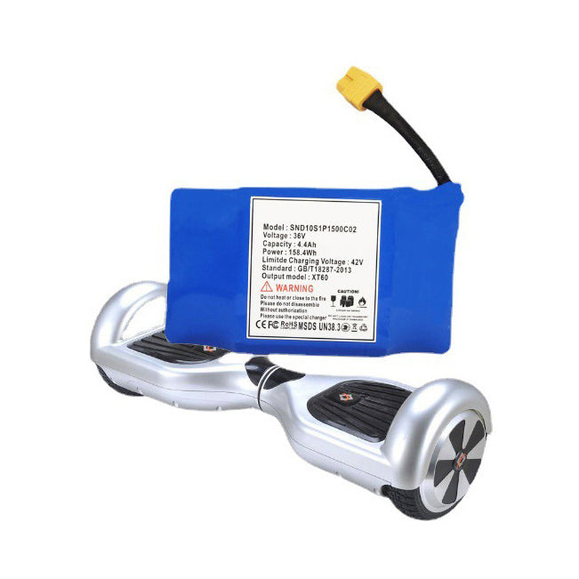 Best hoverboard battery shop Ahmedabad online India showing a blue replacement battery for a silver hoverboard