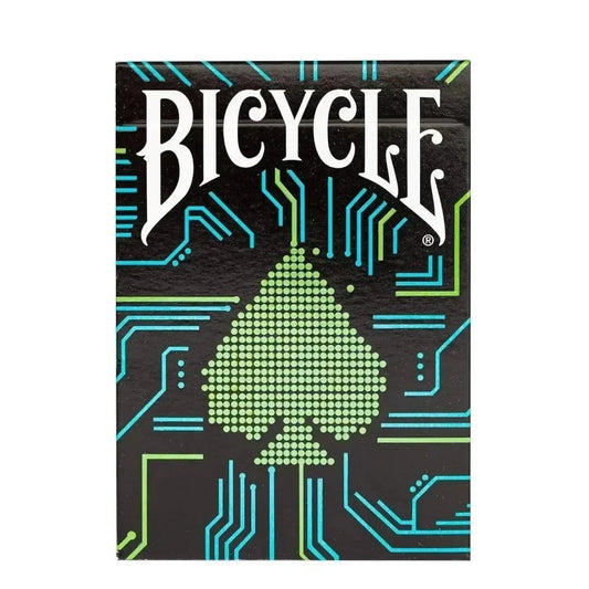 Bicycle playing cards with a green circuit design, front view, ideal for cards playing games