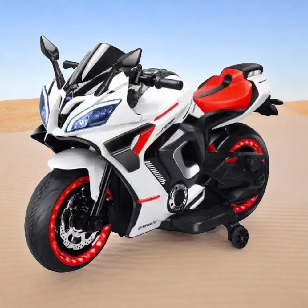 FUN N FUNKY toy motorcycle with red and white design perfect to buy battery operated bike for kids in Ahmedabad Gujarat India