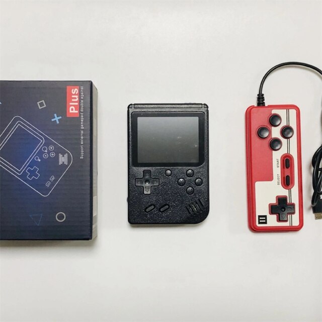 Handheld retro game console with black screen and red controller to buy retro games in Ahmedabad online Gujrat
