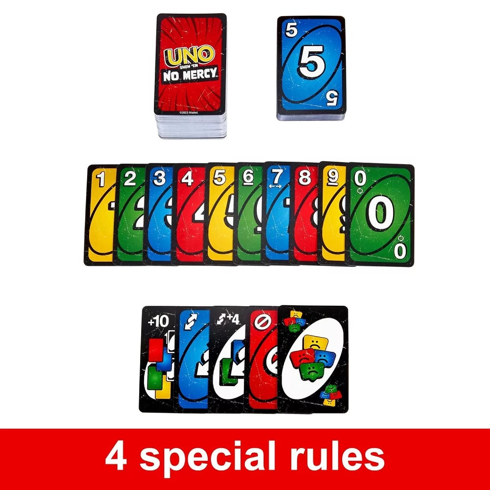 Buy UNO No Mercy India online Ahmedabad Gujarat colorful UNO cards with numbers and special rule cards