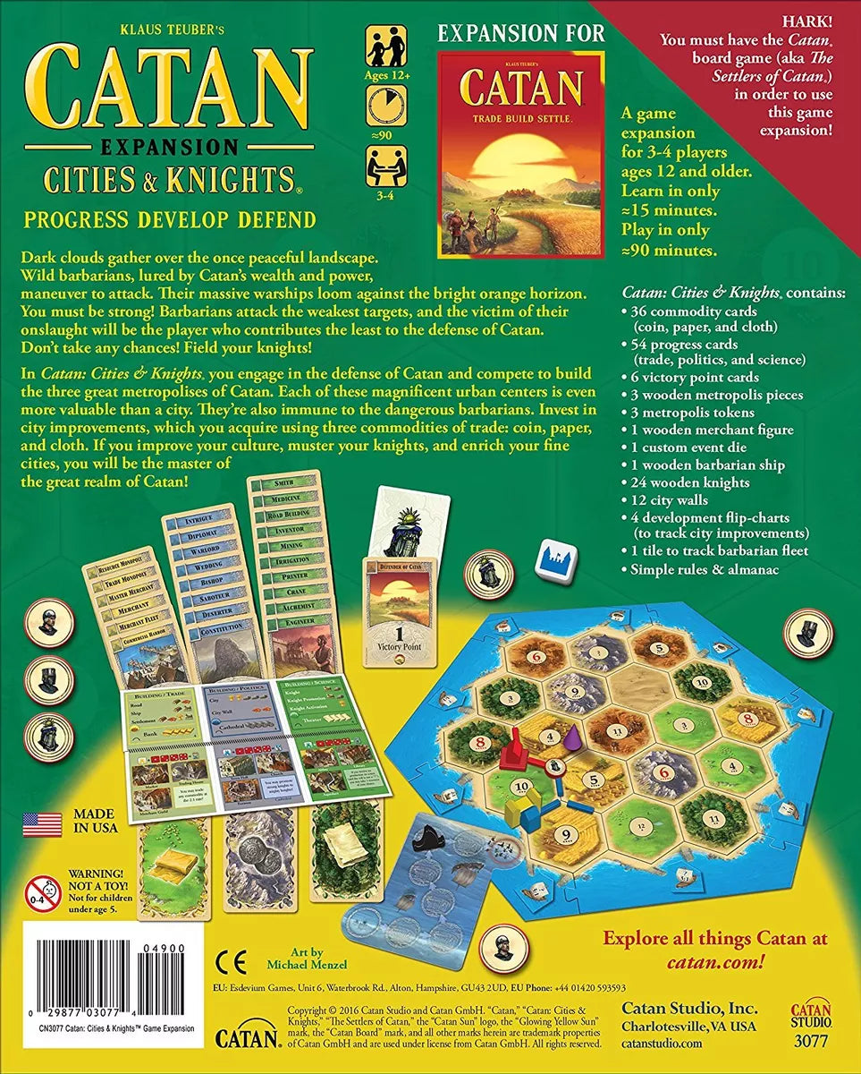 Catan Cities Knights expansion box showing hex board tiles pieces and cards Catan 5th Edition board game India Ahmedabad Gujarat .