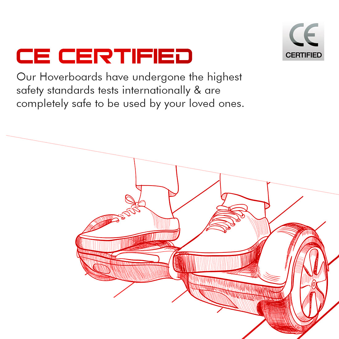 CE certified electric hoverboard sketch showing safety and quality assurance buy electric hoverboard online Ahmedabad Gujarat