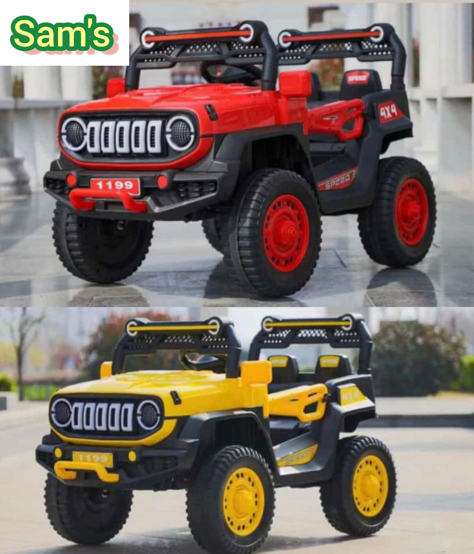 Child Rechargeable battery Operated Kids Car Sam World in red and yellow with off-road design