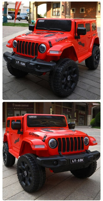 Children's Electric Car Four-wheel Double Seat Car in Red with Realistic Design and Off-Road Tires