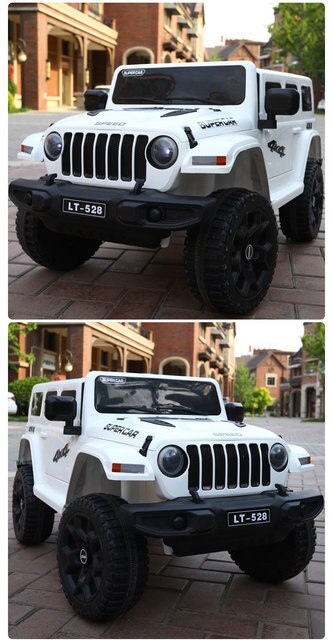 Children's Electric Car Four-wheel Double Seat Car in white with rugged design for outdoor play