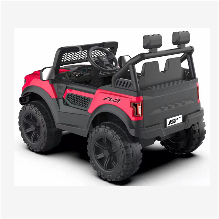Pink childs ride on jeep, rear view, designed for outdoor fun and adventure for kids