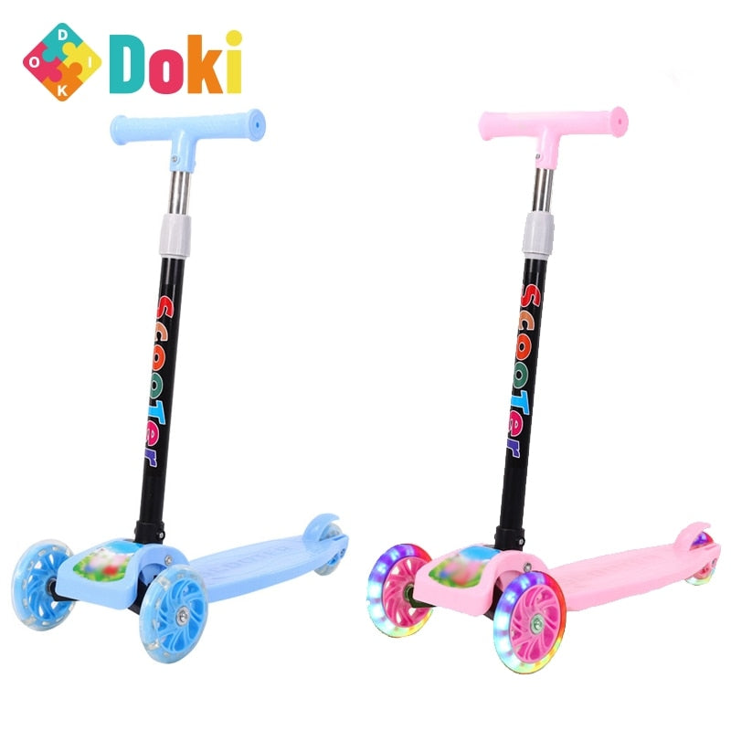 Portable scooter for kids adjustable height for boy and girl best rate in blue and pink colors with light-up wheels