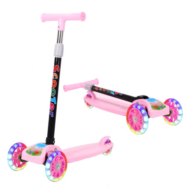Portable scooter for kids adjustable height for boy and girl best rate with pink frame and colorful light-up wheels