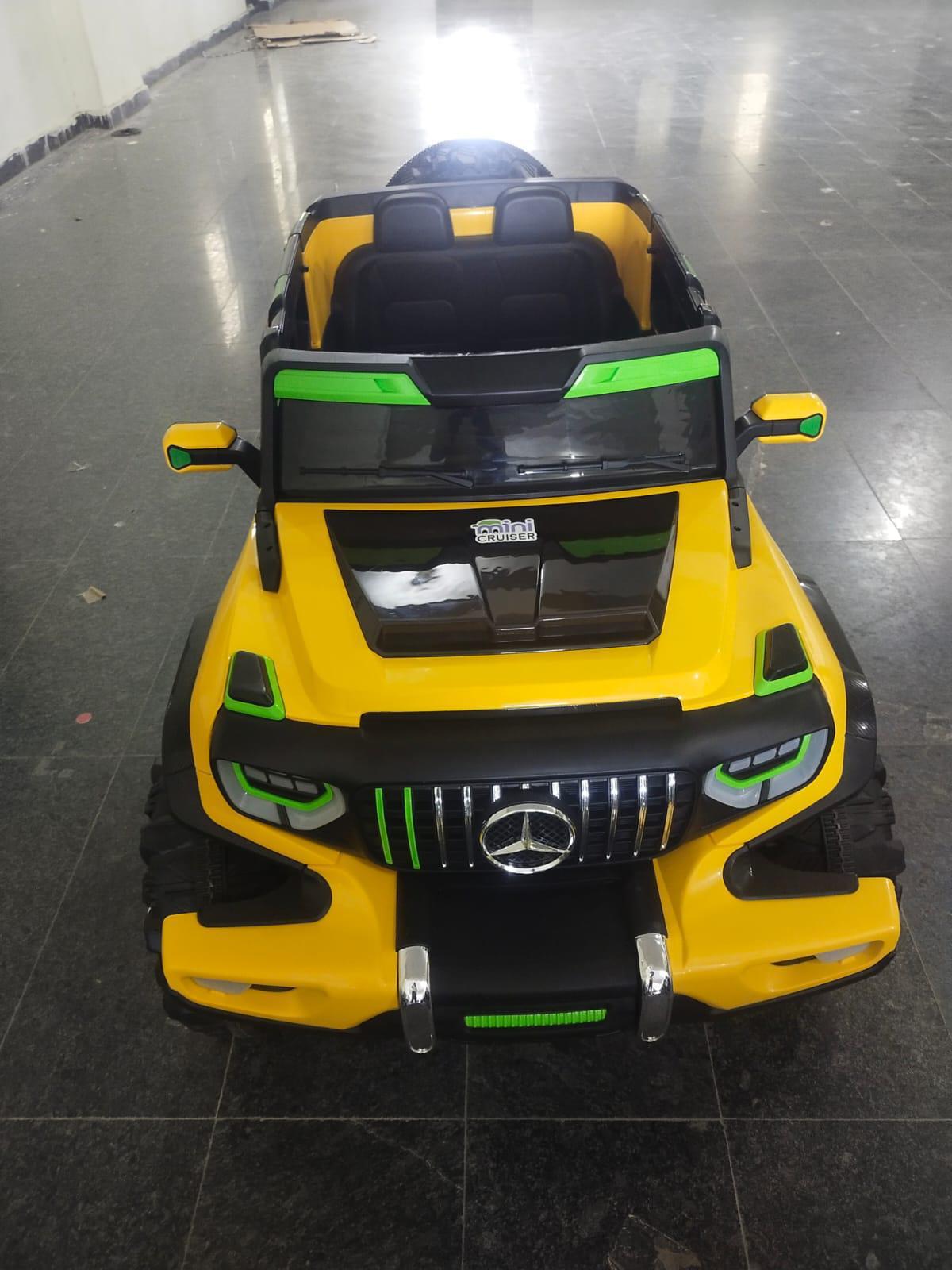 Durable Kids Ride on jeep 4x4 discount price on Online yellow and black toy car with green accents by samstoy.in