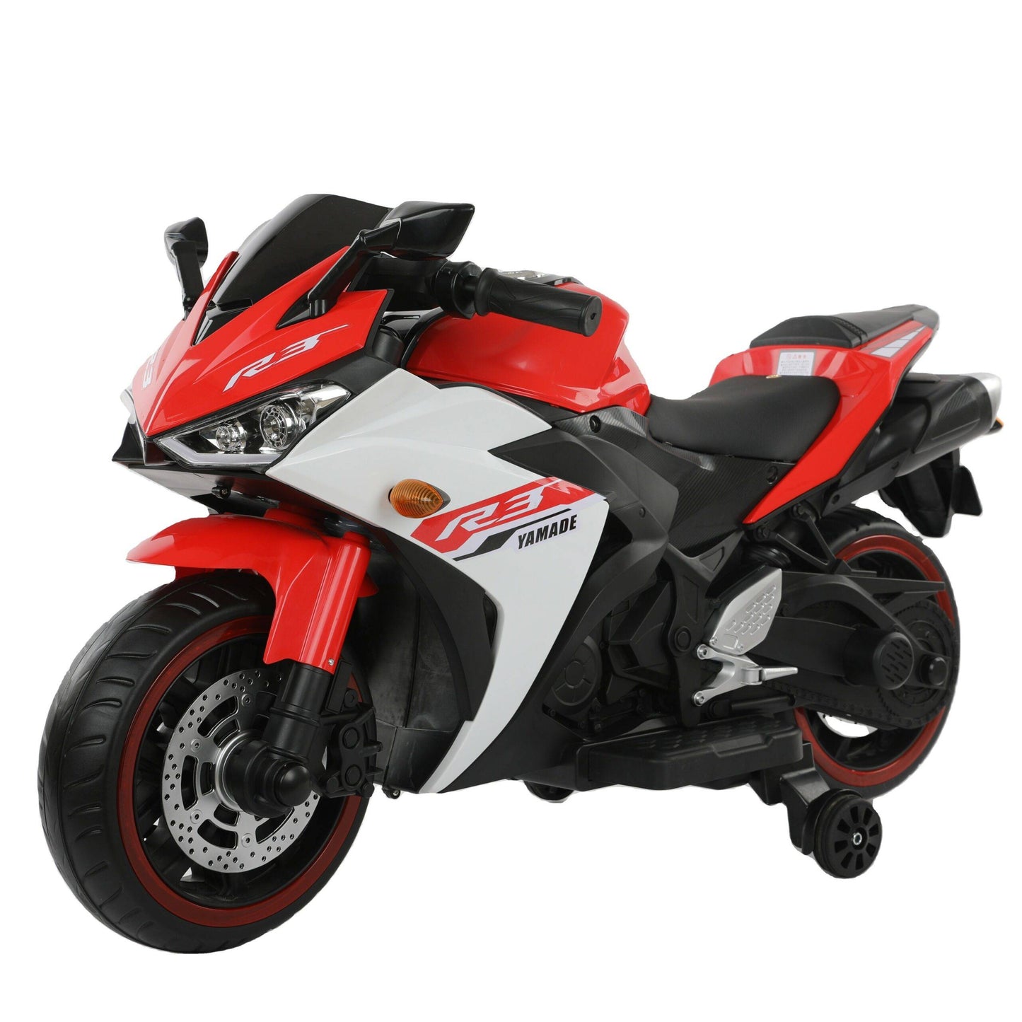 Red Samstoy electric motor bike for children with sleek design and realistic features