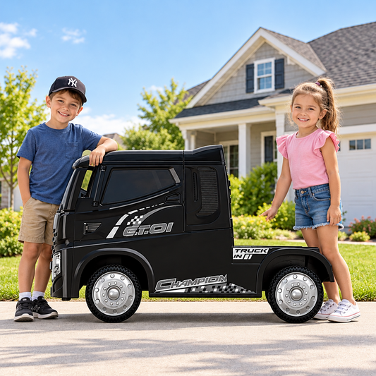 Black Electric Ride-On Heavy-Duty Truck with Remote & Manual Drive Ahmedabad Gujarat by Sam's Toy World, for ages 3-8
