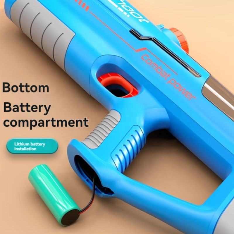 Blue electric water gun for kids in Ahmedabad Gujarat, featuring a bottom battery compartment and ergonomic grip