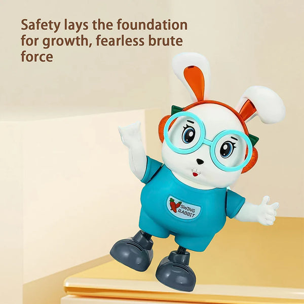 Gift toy bunny with music and lights dance toy online featuring blue outfit and playful design
