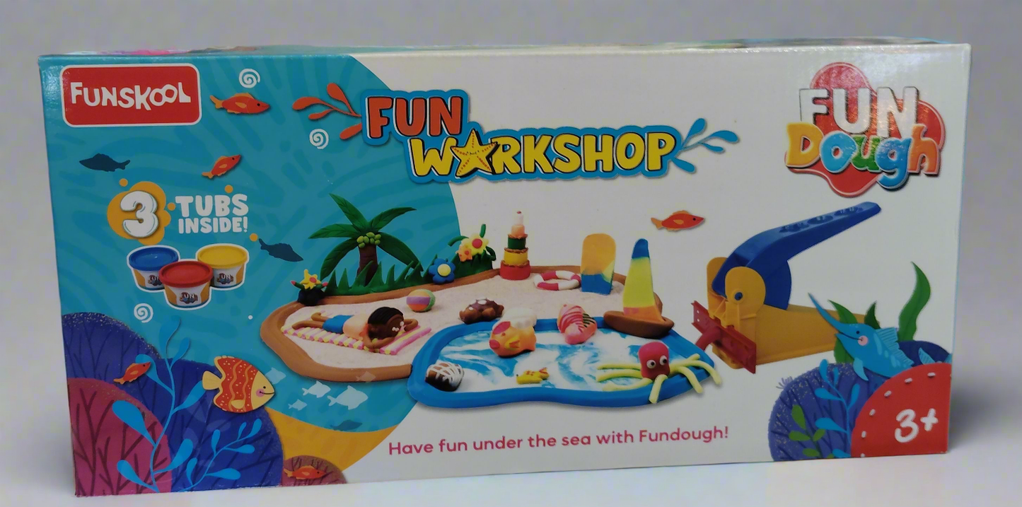 Funskool Fun Workshop Fun Dough playset box with three tubs undersea scene for ages 3 plus buy Funskool Fun Workshop online India