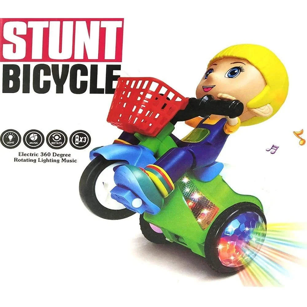 Colorful stunt tricycle toy with girl figure, LED lights and music stunt tricycle girl musical toy in Ahmedabad Gujarat .