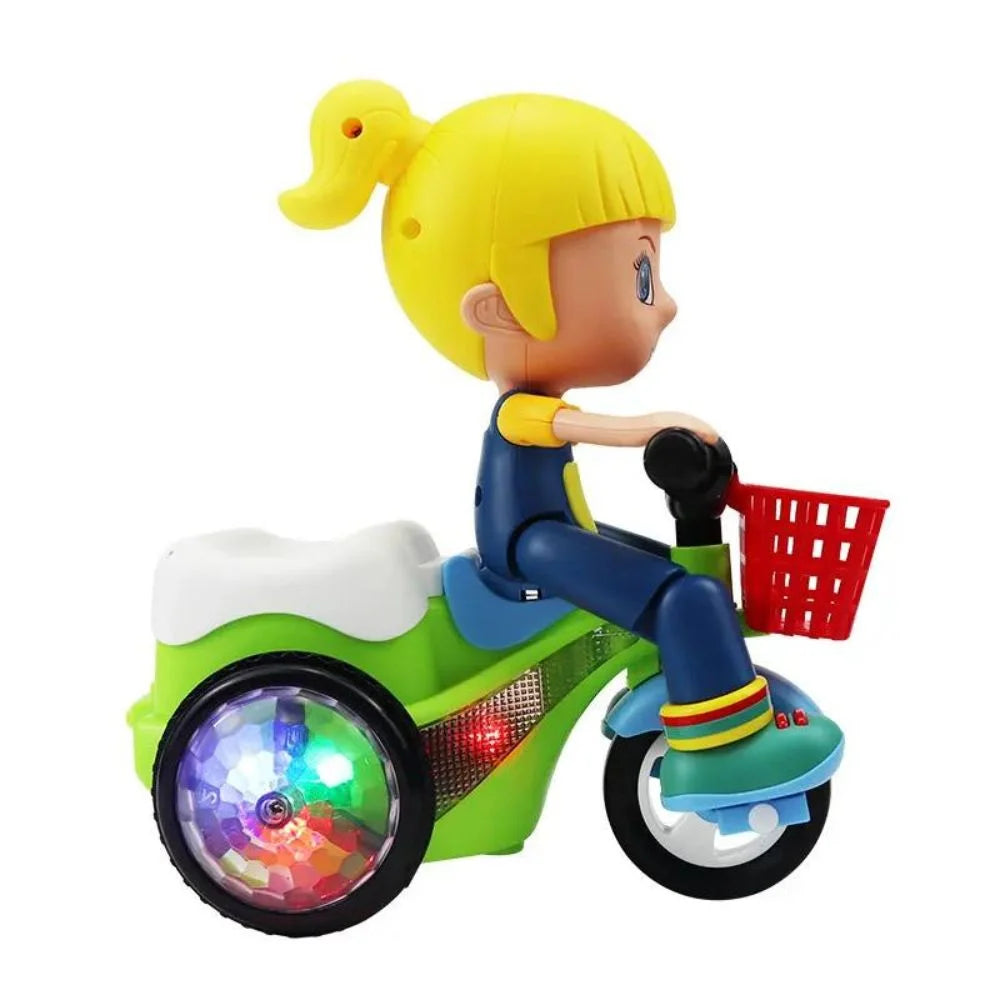 Colorful tricycle toy with blonde girl figure, LED wheel and red basket stunt tricycle girl musical toy in Ahmedabad Gujarat .