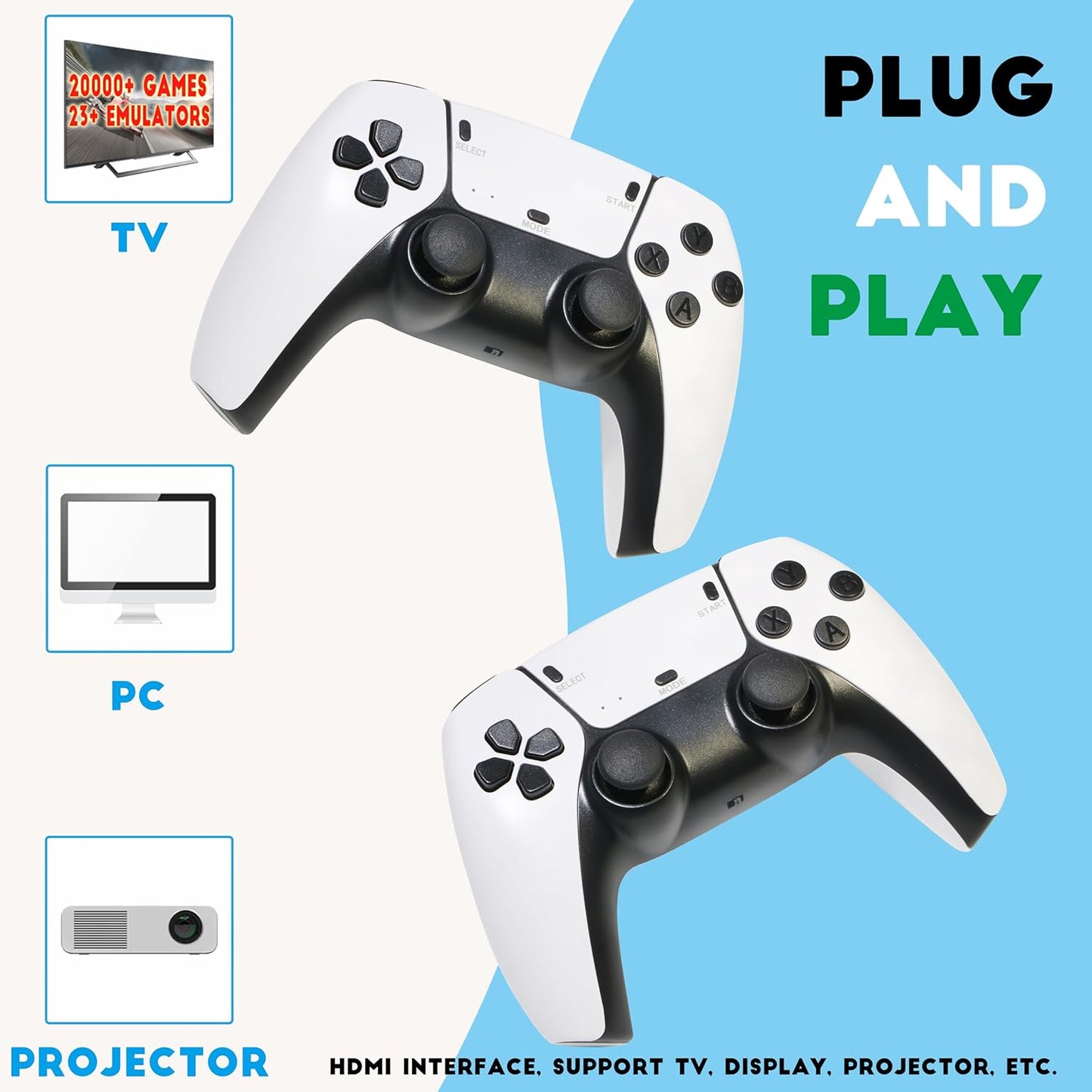 samstoy in white wireless game controllers dual analog two controllers plug and play for TV PC projector